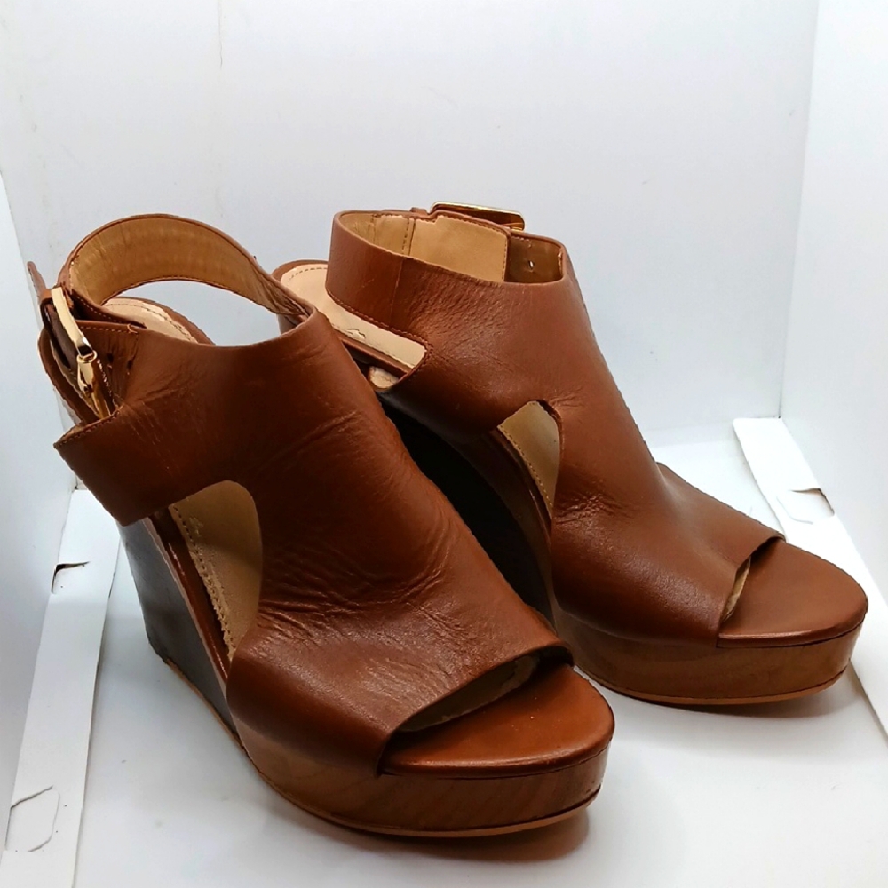 Michael KORS Brown Leather Wedge Sandals 6.5